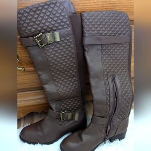 NWOT Quilted Brown Knee-High Boots
